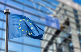 European Union flag against a building backdrop