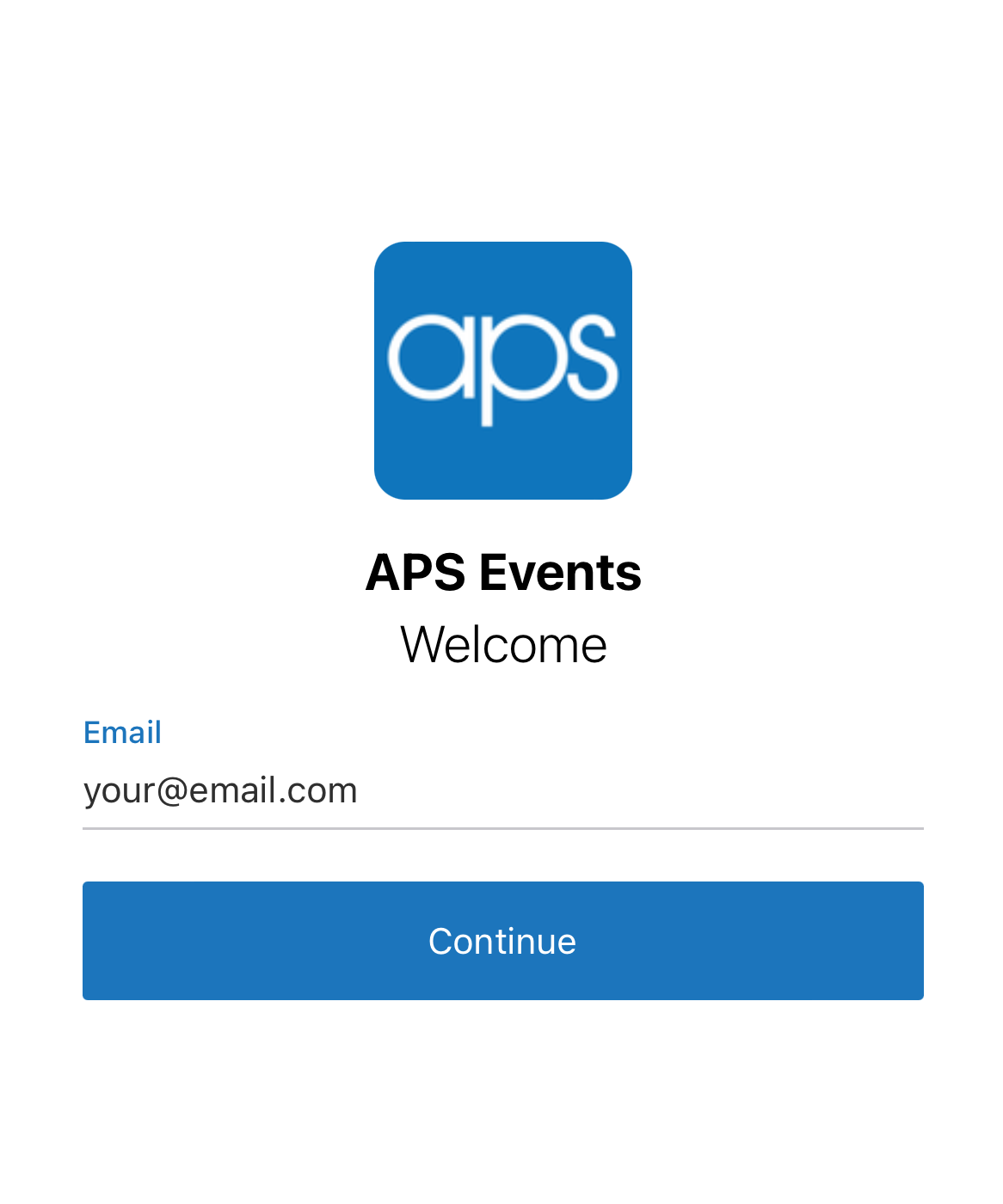 APS Event App Login Screen Password Reset Step 1