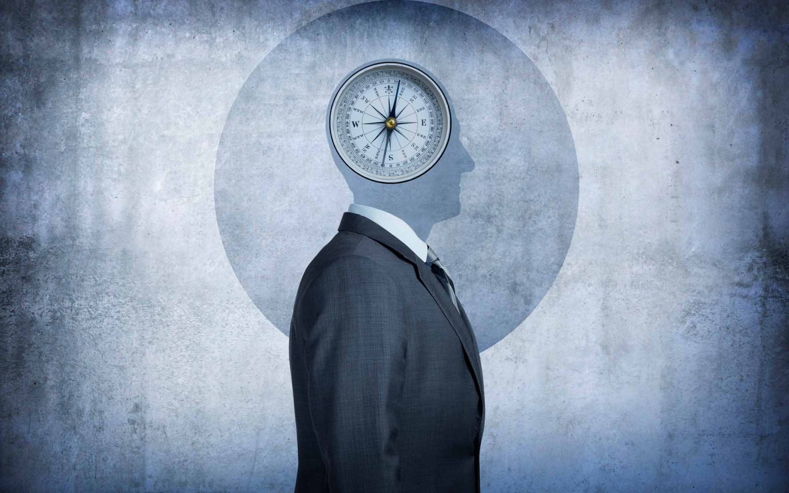 Illustration of a person with a compass over their head.