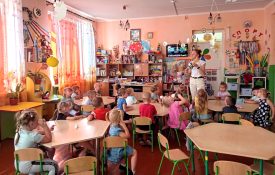 A classroom in Ukraine uses materials from the Stories with Clever Hedgehog project.